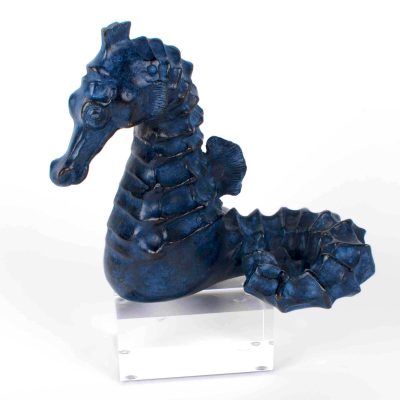 «Maurice» Hippocampe bronze patine bleue intense